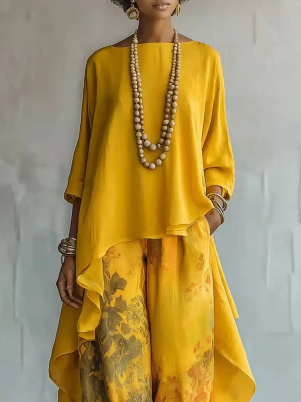 Asymmetrical Hem Top and Floral Pants Set, image 13