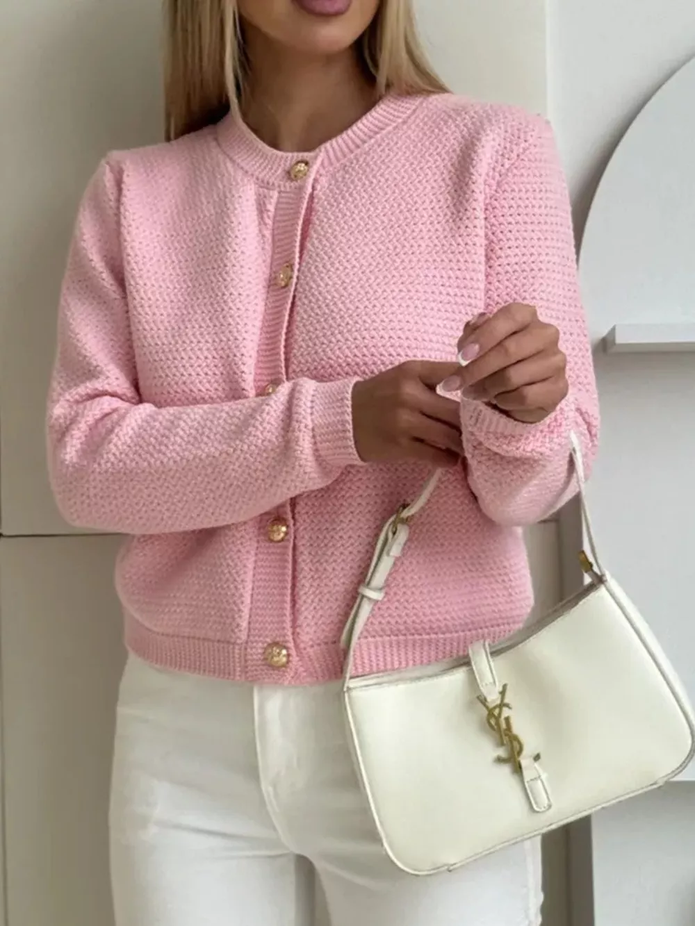 Button Up Texture Knit Cardigan, image 3
