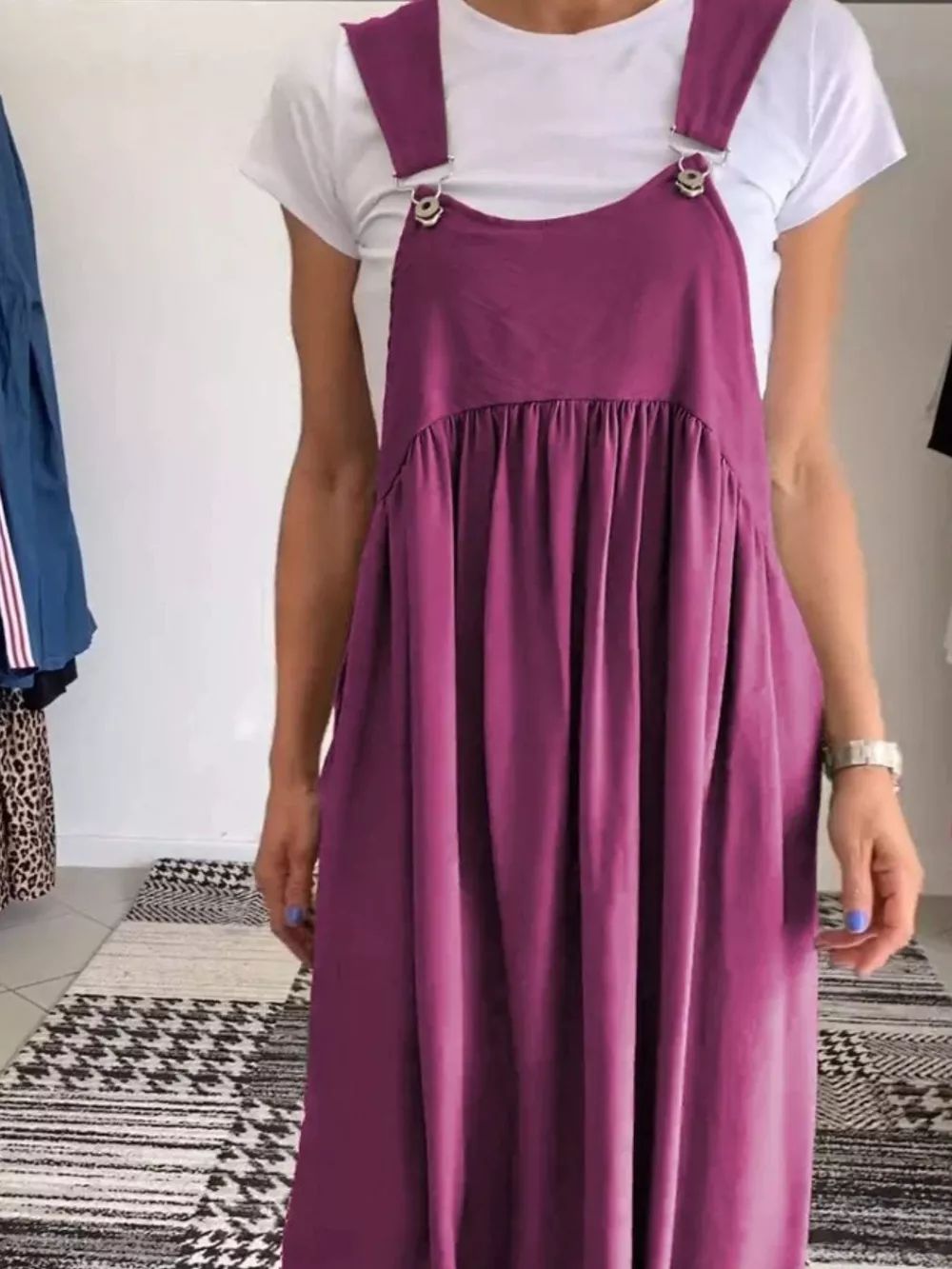 Full Size Ruched Wide Strap Overall Maxi Dress Plus Size, image 3