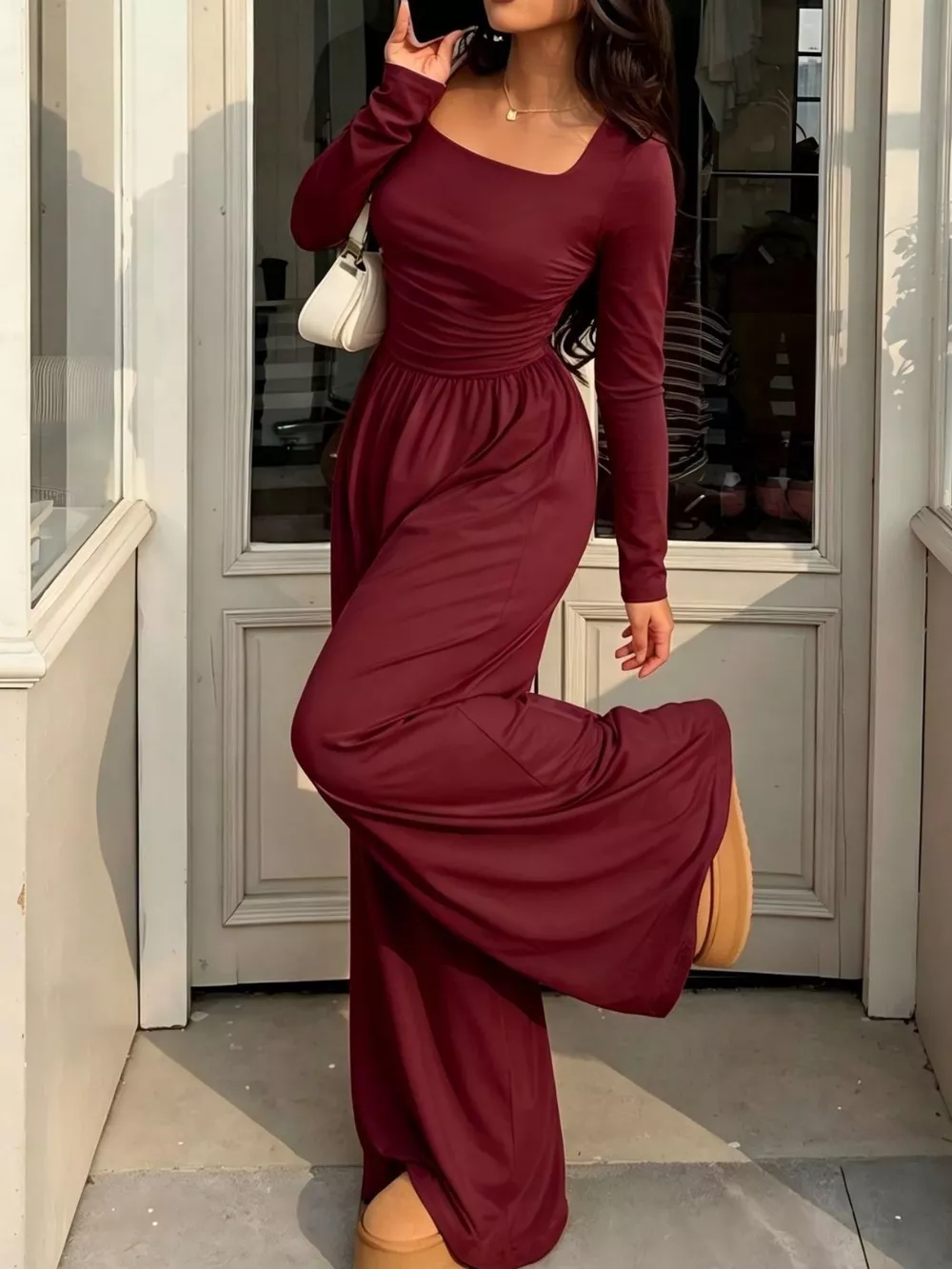 Ruched Square Neck Wide-Leg Jumpsuit, image 17