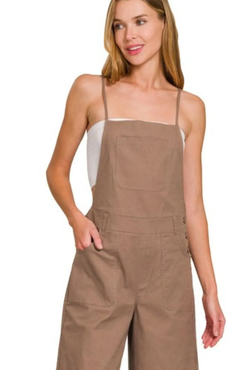 Woven Spaghetti Strap Overalls, image 3
