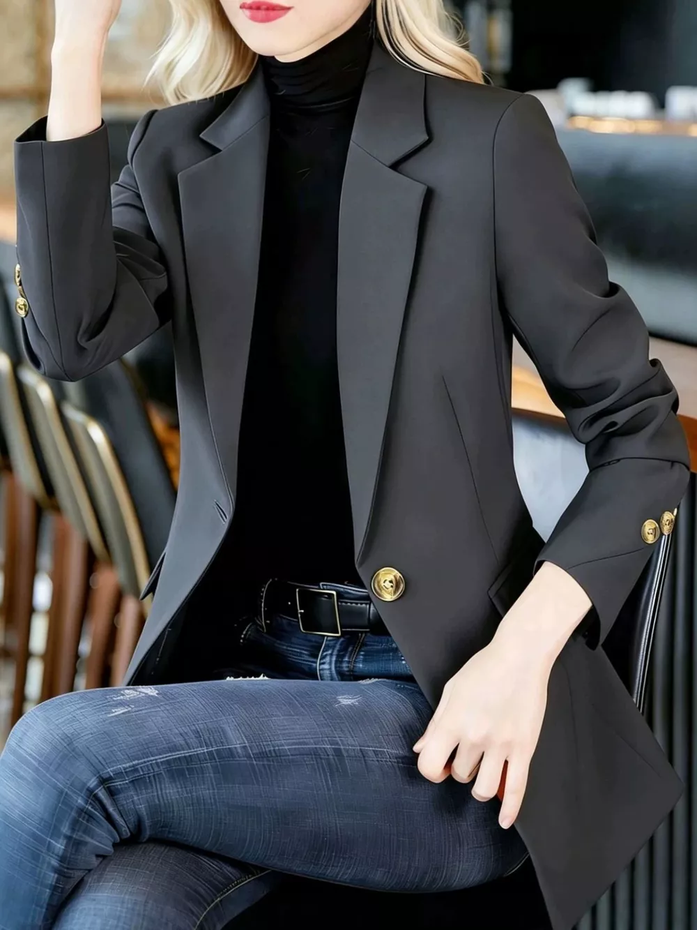 Full Size One Button Lapel Collar Blazer Plus Size, image 12