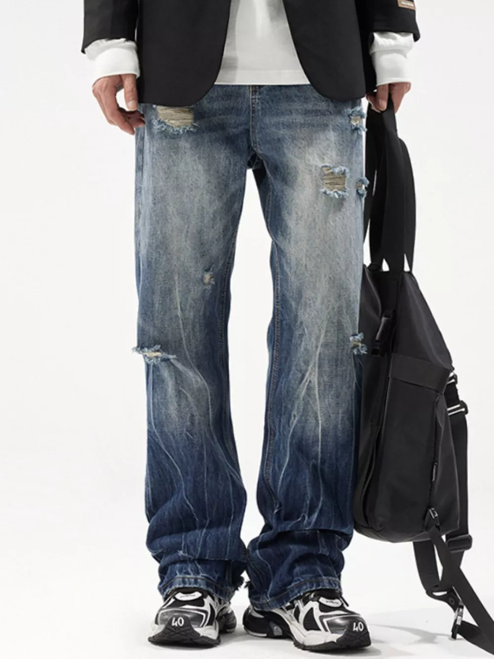 Men's Distressed Wide Leg Jeans, image 2