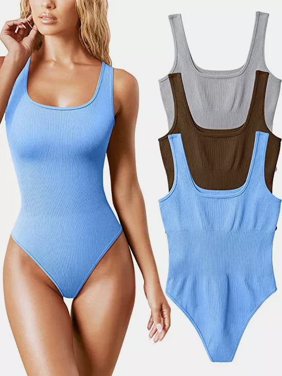 Full Size Ribbed Knit Sleeveless Scoop Neck Bodysuit Plus Size, image 32