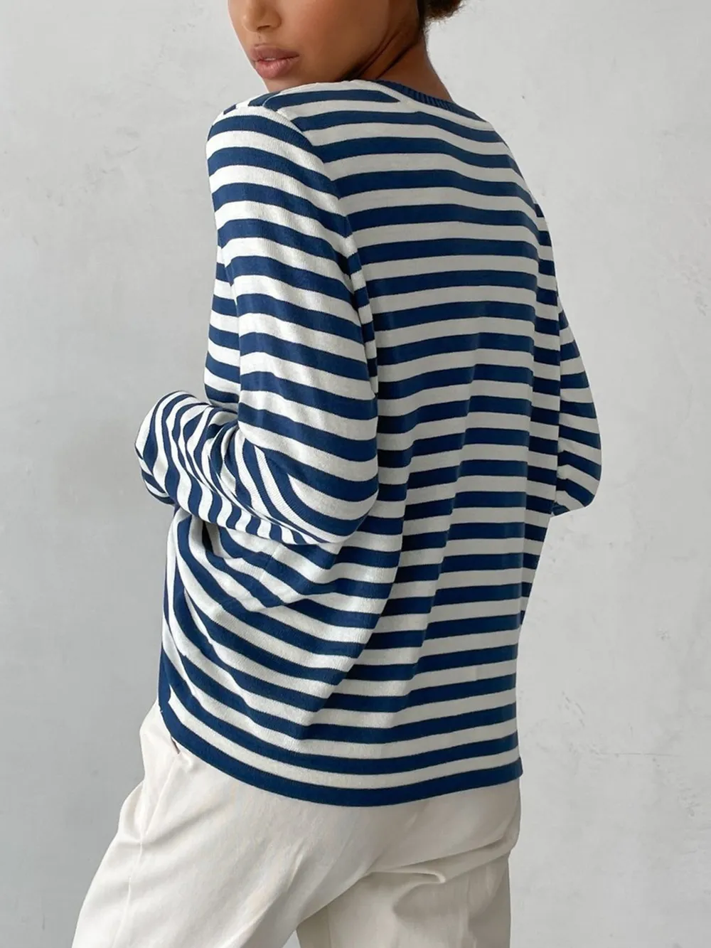 Striped Round Neck Long Sleeve Sweater, image 14