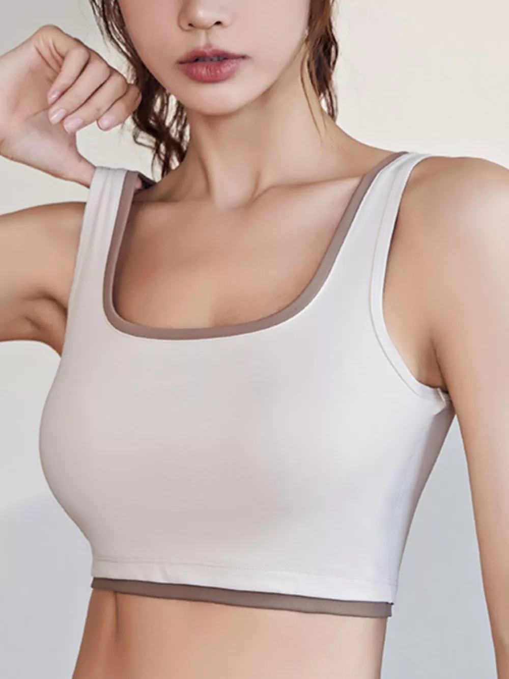 Contrast Trim Scoop Neck Active Bra, image 10