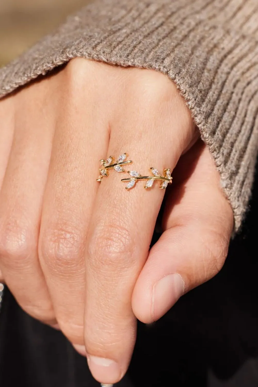 925 Sterling Silver Leaf Open Ring, image 3