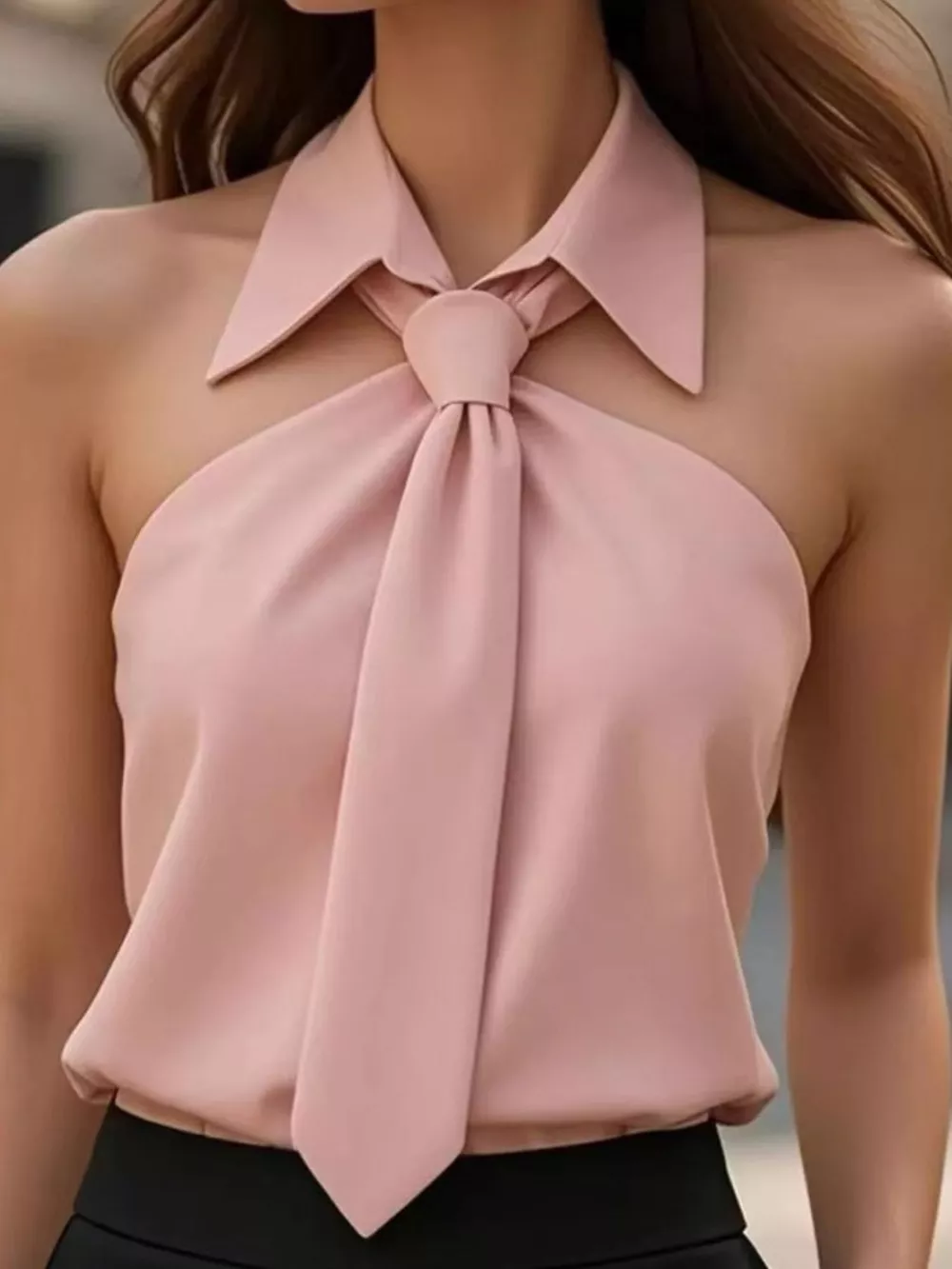 Halter Neck Sleeveless Top with Tie-Front Collar Detail, image 15
