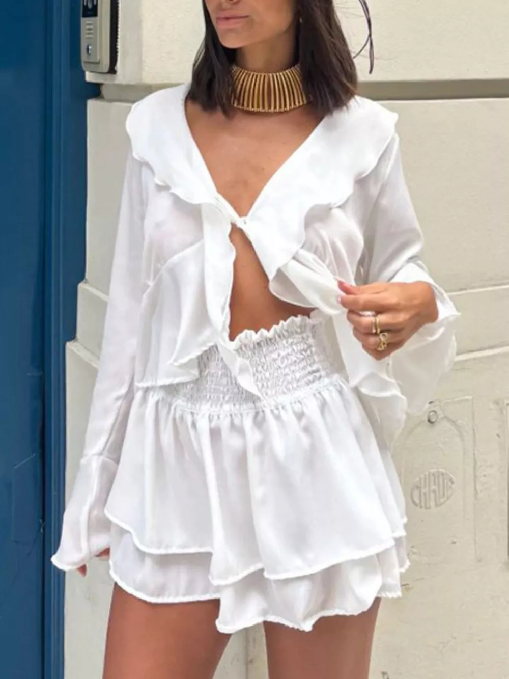 Ruffle Trim Top and Skirt Two-Piece Set, image 2