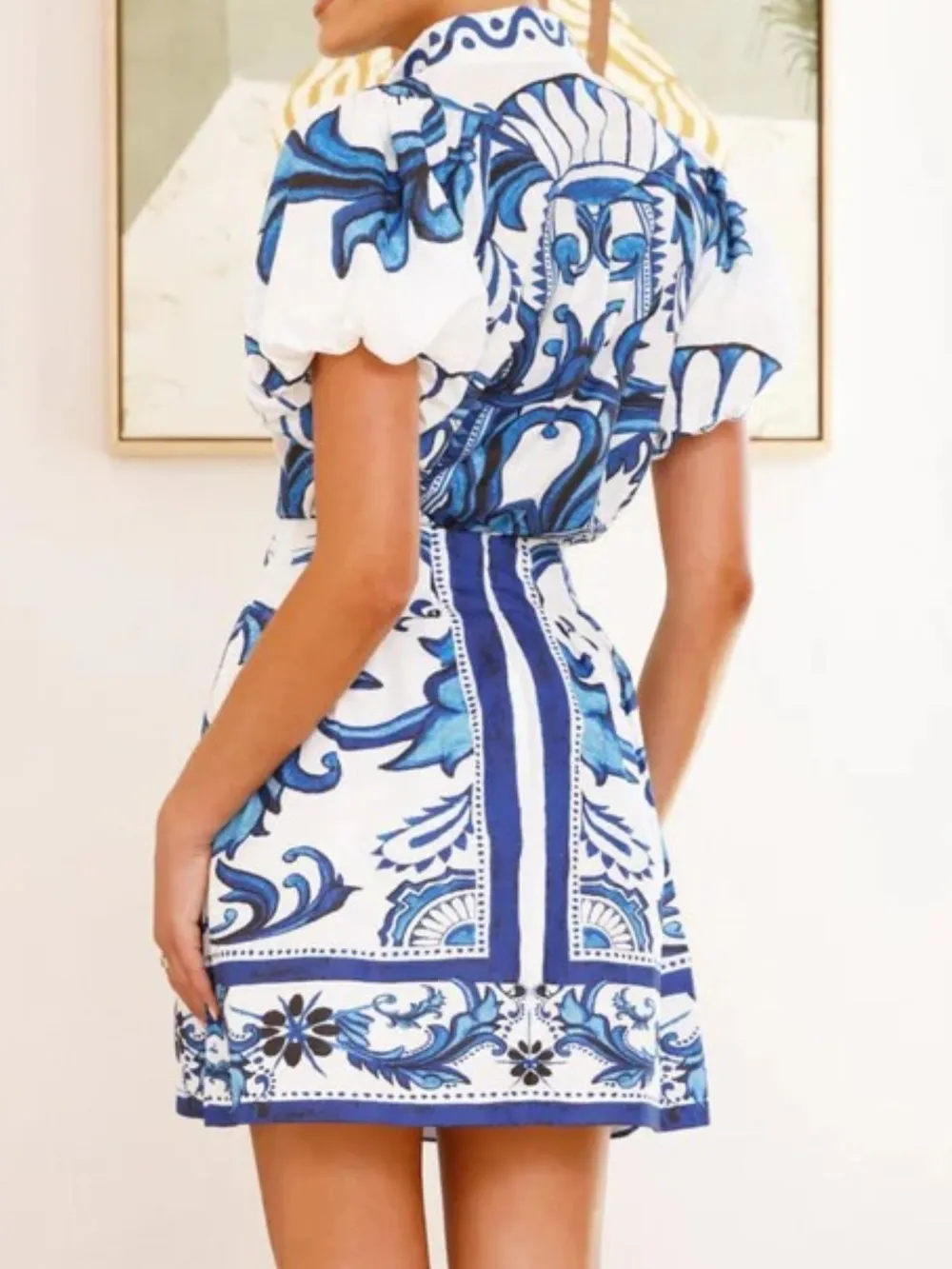 Puff Sleeve Printed Top and Zip Back Skirt Set, image 8