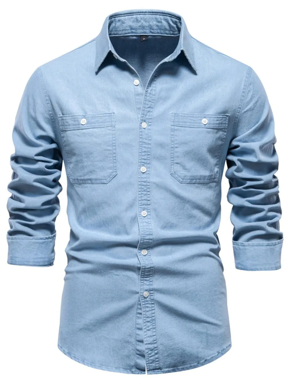 Men's Collared Neck Long Sleeve Denim Shirt, image 3