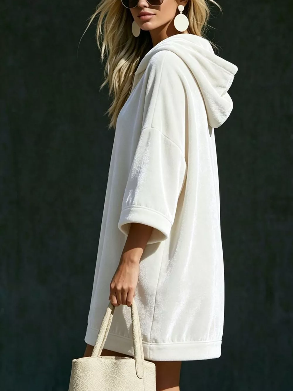 Full Size Half-Zip 3/4 Sleeve Hoodie Dress Plus Size, image 4