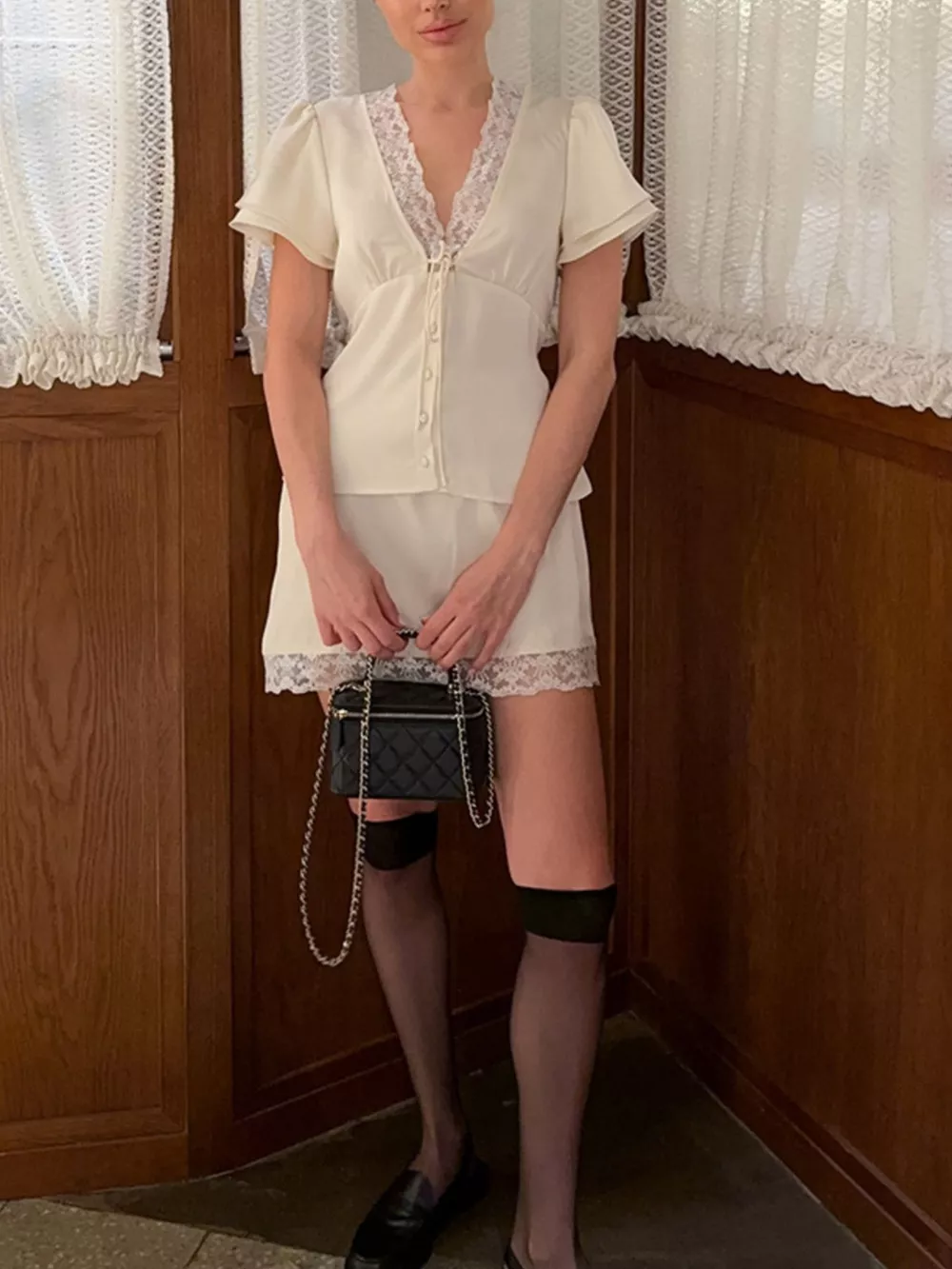Lace Trimmed Top and Skirt Two-Piece Set, image 5