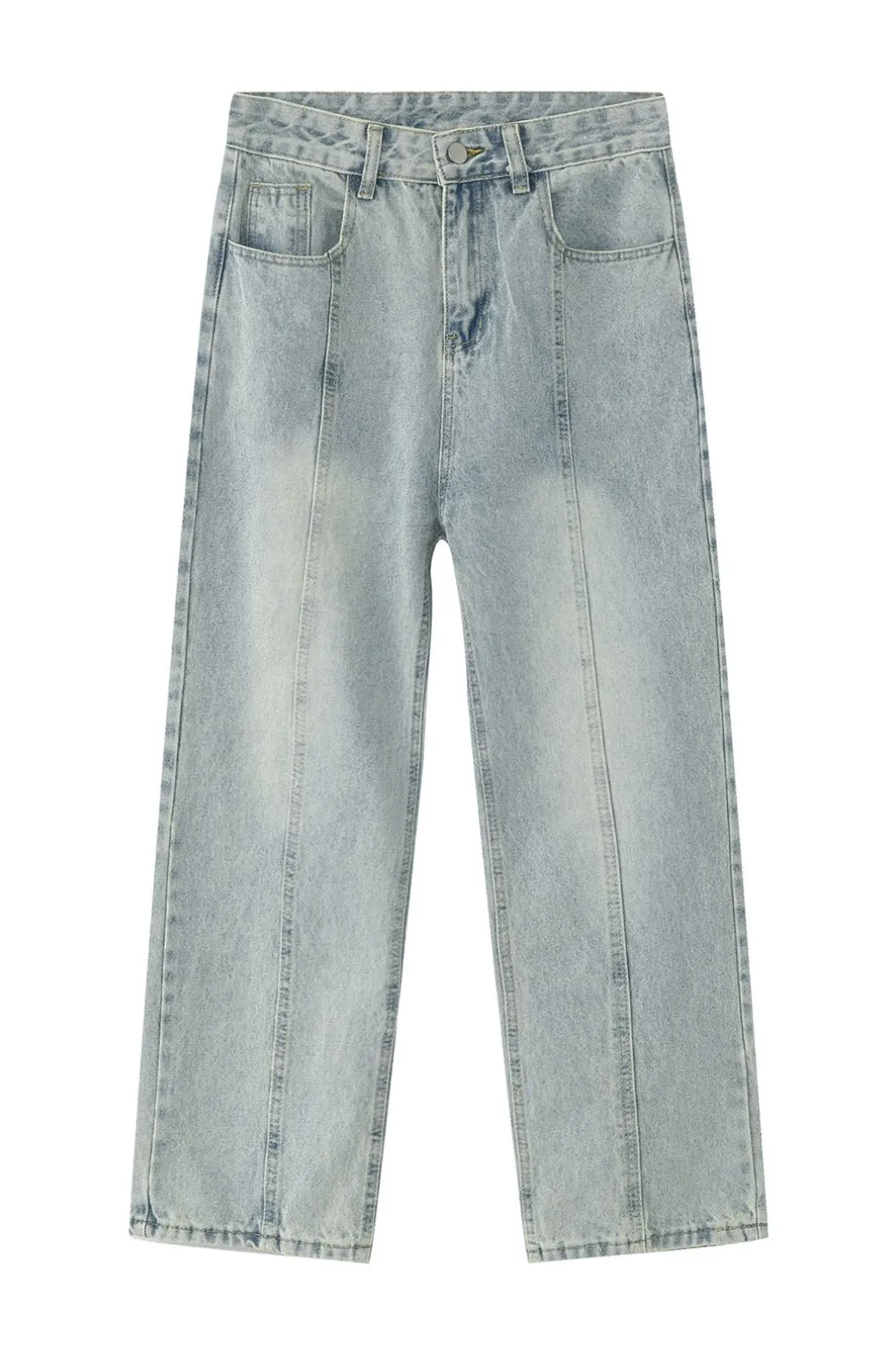 Men's Washed Splicing Straight Leg Jeans, image 7