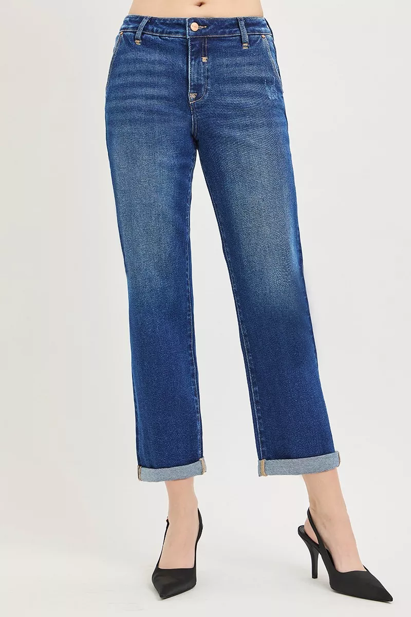 Slouchy Cropped Boyfriend Jeans with Cuffed Hem, image 2