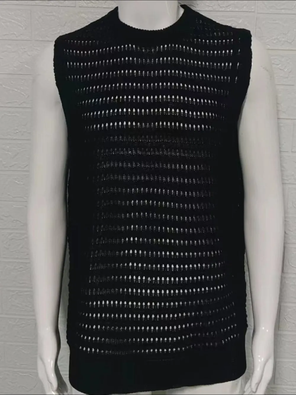 Men's Round Neck Hollow Out Sleeveless Knit Top, image 7
