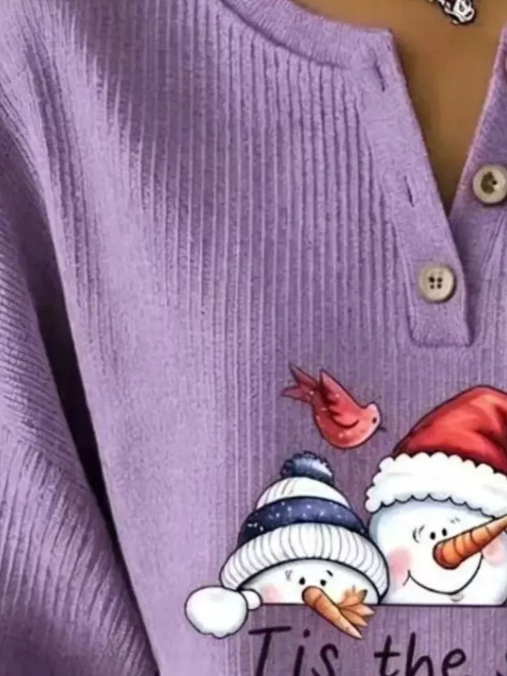 Full Size Christmas Themed Snowman Graphic Ribbed Henley Sweatshirt Plus Size, image 16