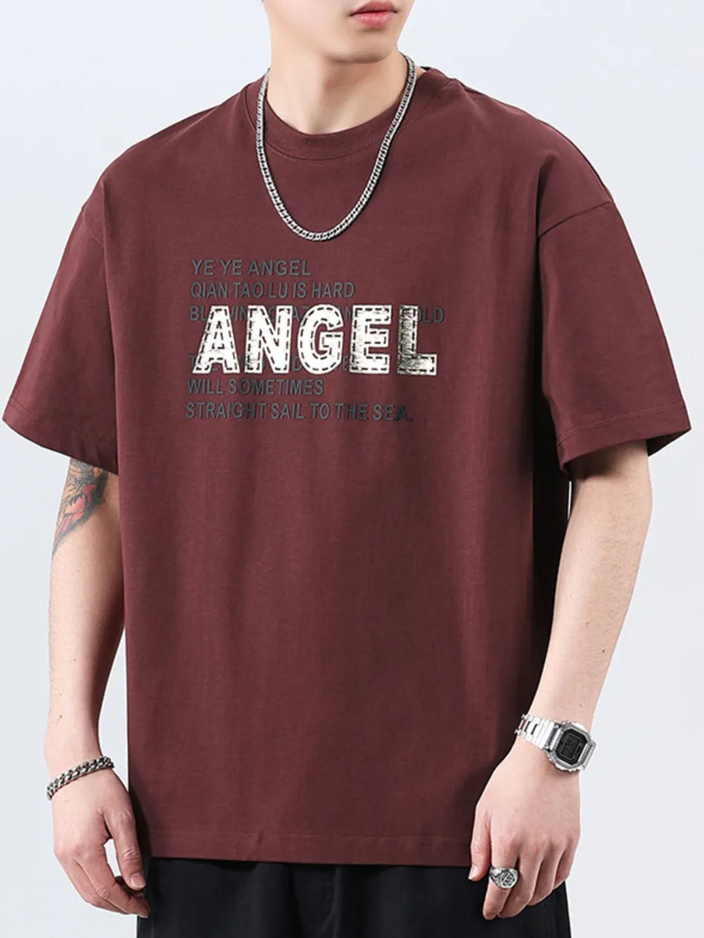 Men's Plus Size Letter Round Neck Short Sleeve T-Shirt, image 14