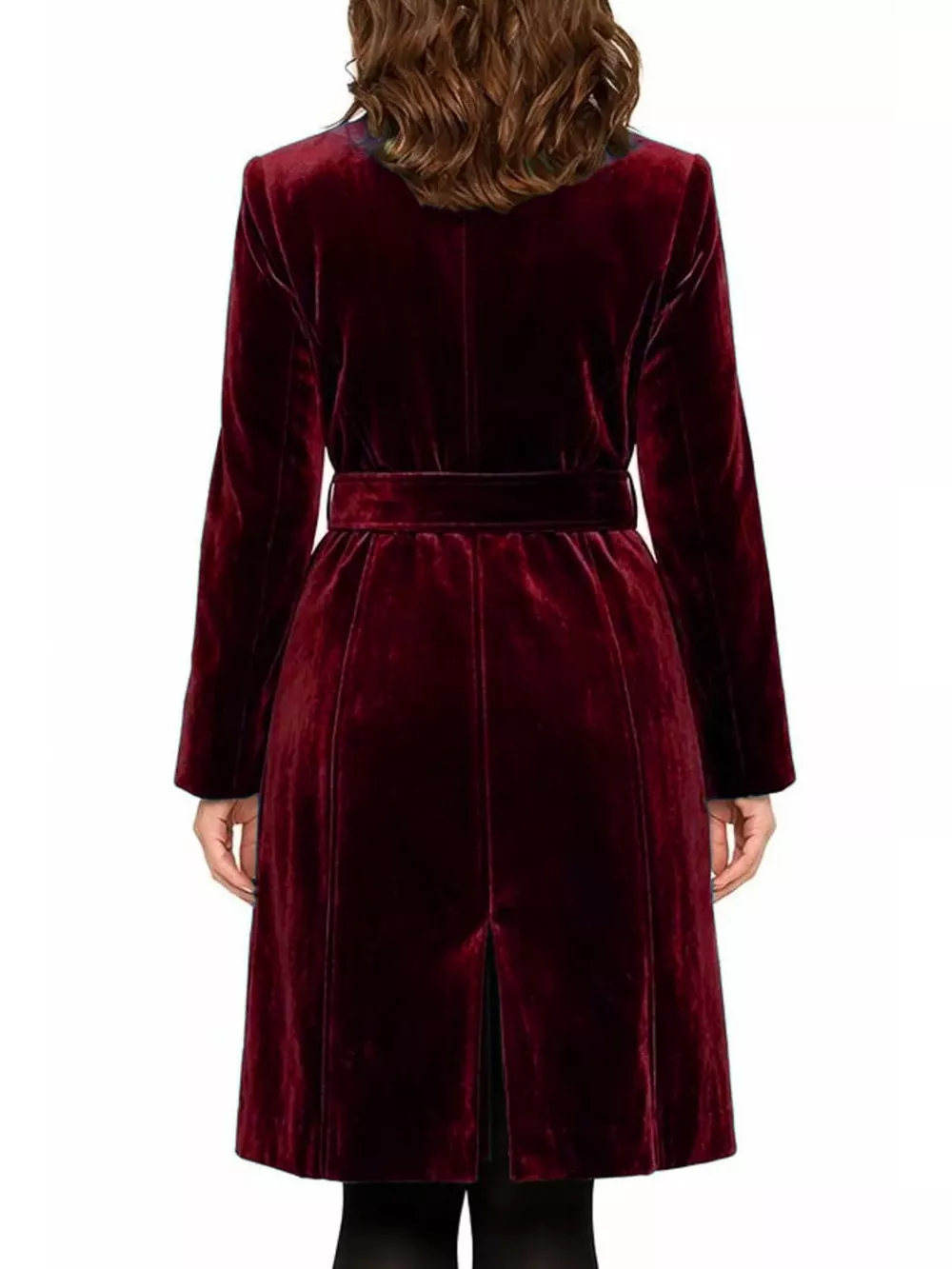 Single-Breasted Velvet Trench Coat with Gold Buttons, image 4