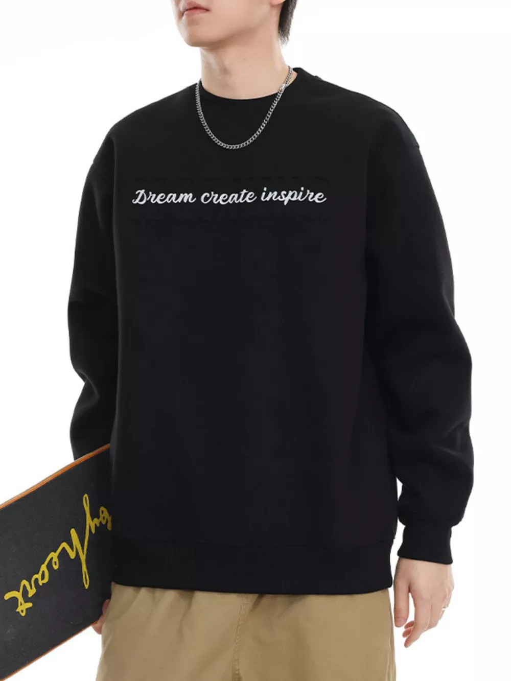 Men's Plus Size Letter Crew Neck Sweatshirt