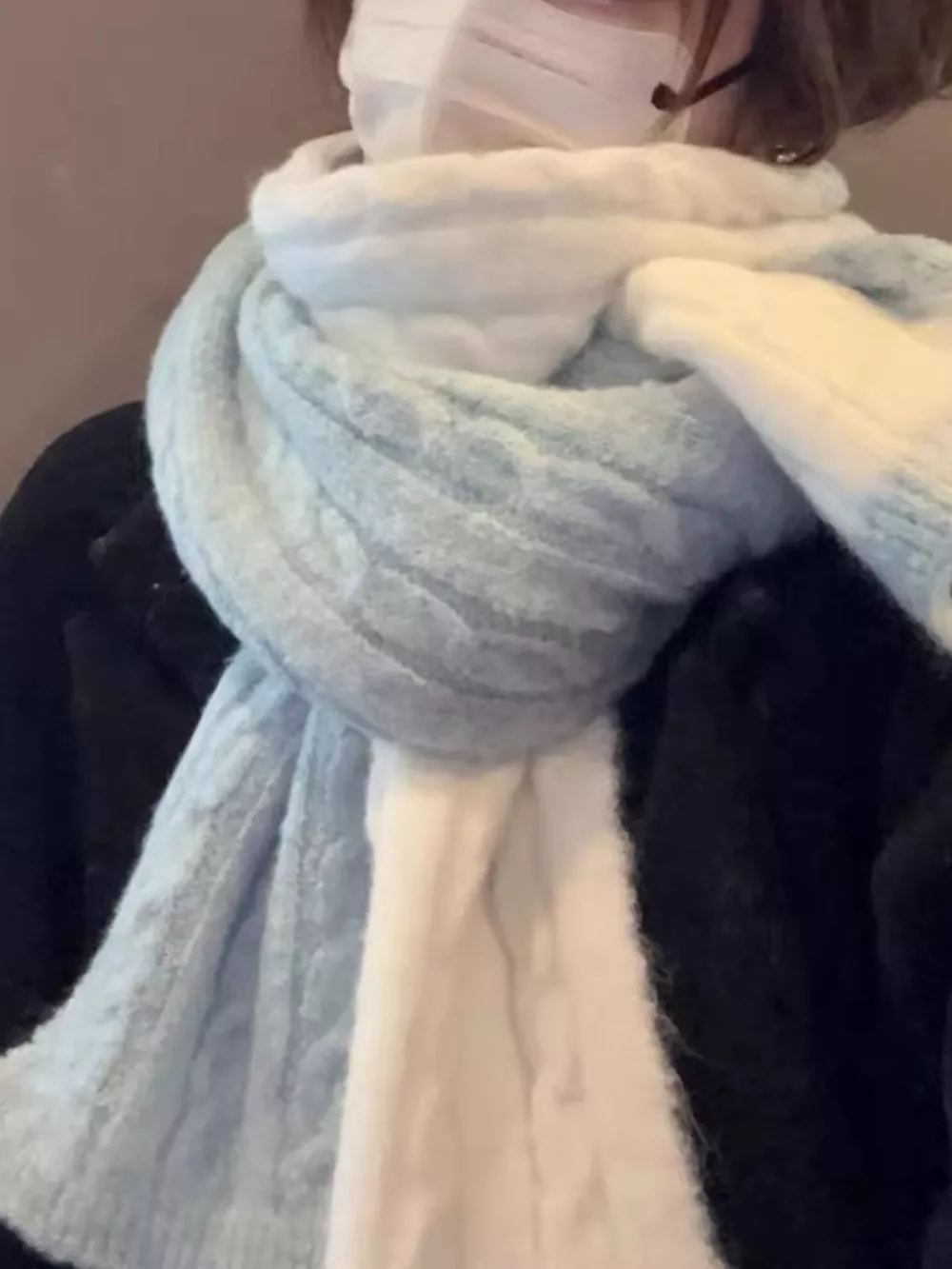 Two Tone Cable knit Warm Scarf, image 3