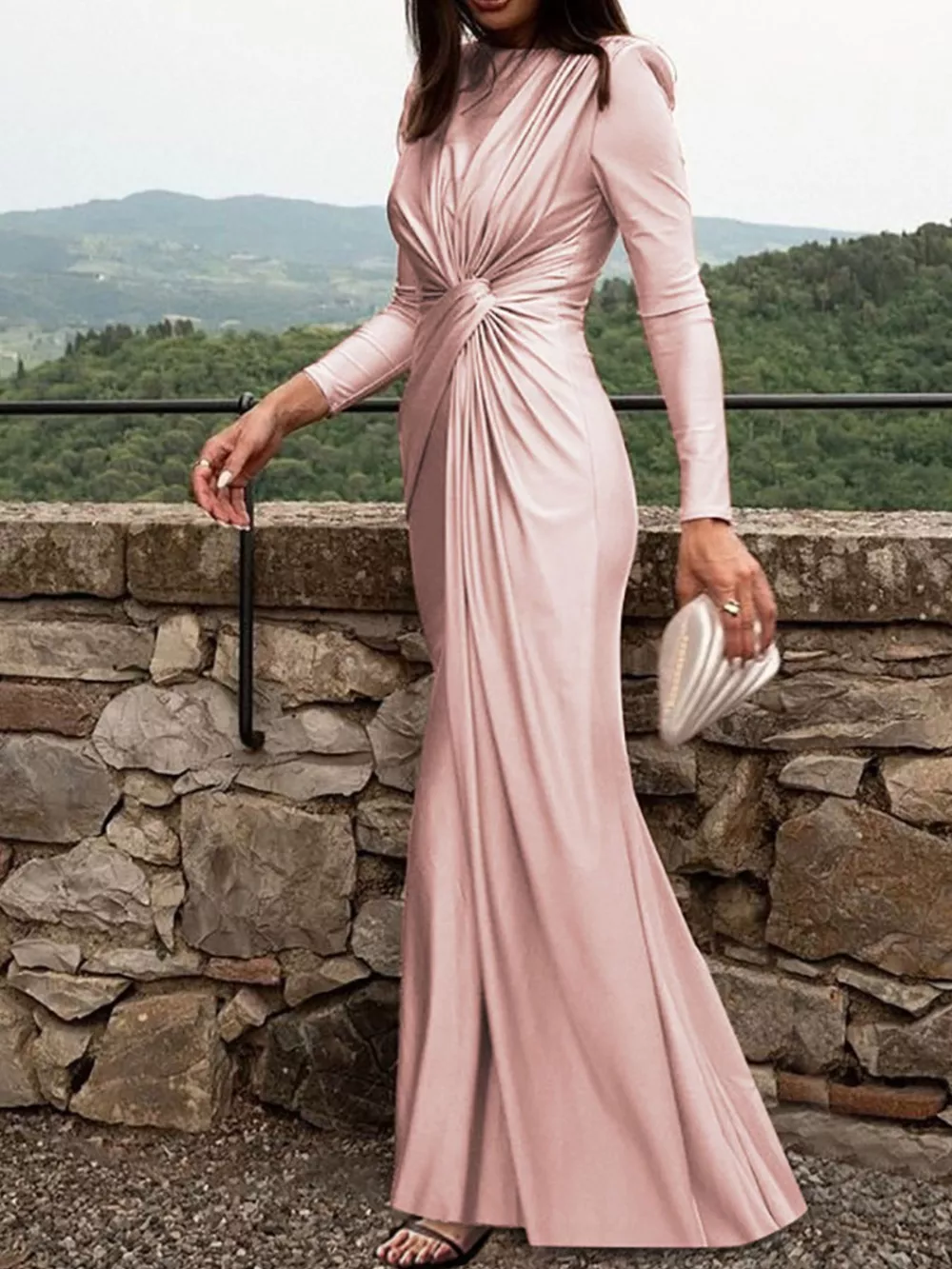 Ruched Knot Front Long Sleeve Maxi Dress, image 13