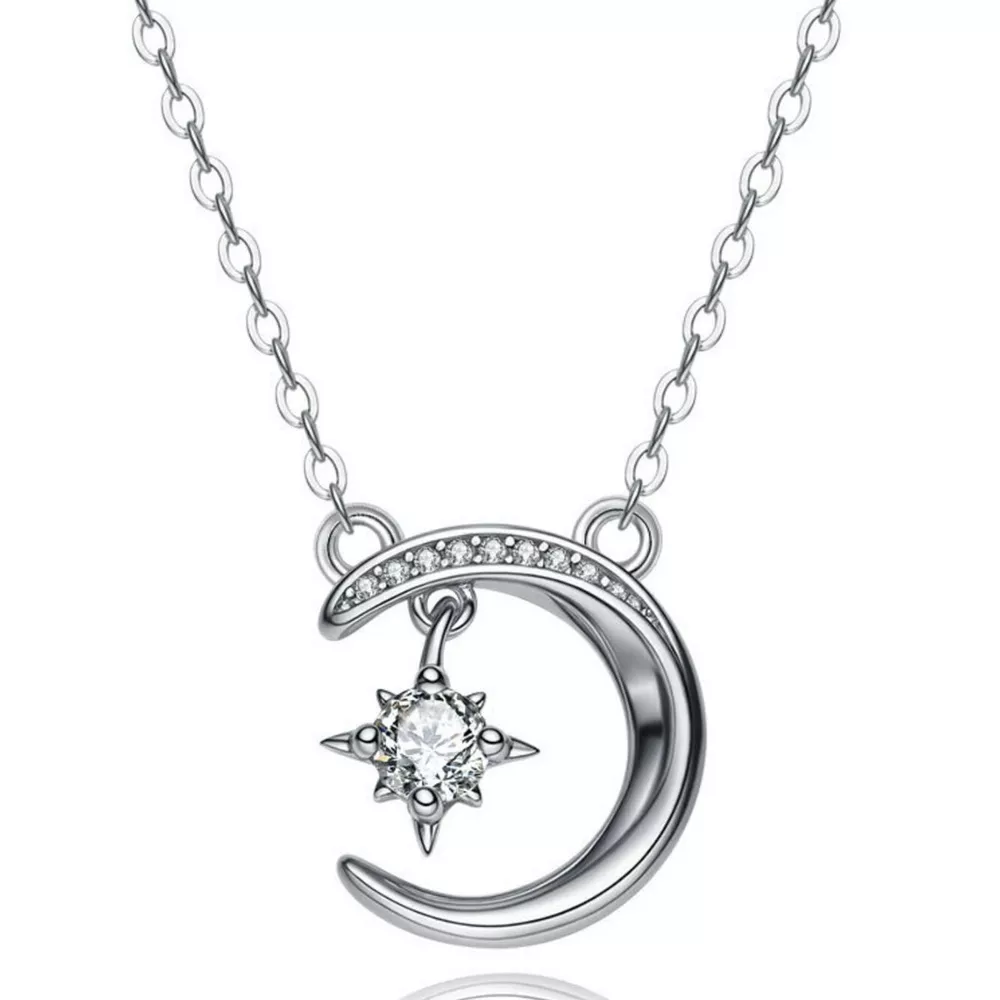 925 Sterling Silver Moissanite Star Moon Necklace, image 5