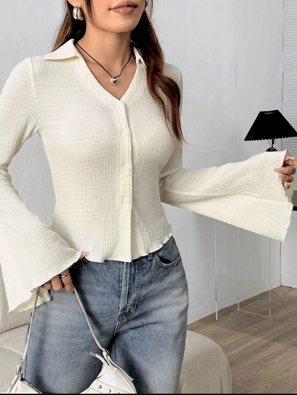 Button Up Flare Sleeve Shirt, image 3