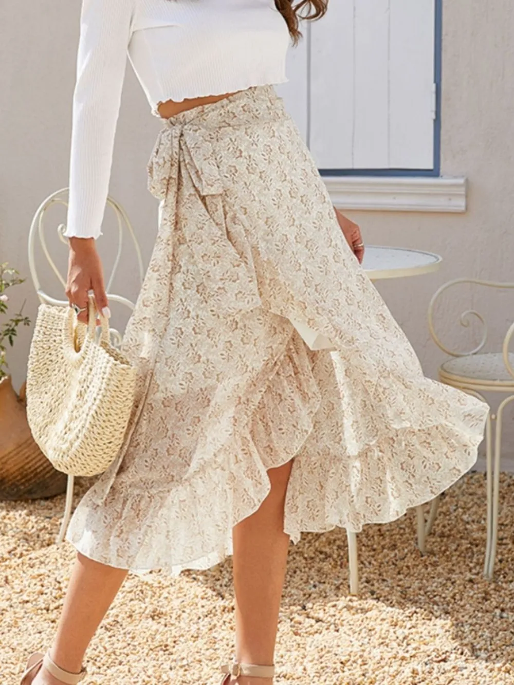 Printed Ruffled Midi Skirt, image 13