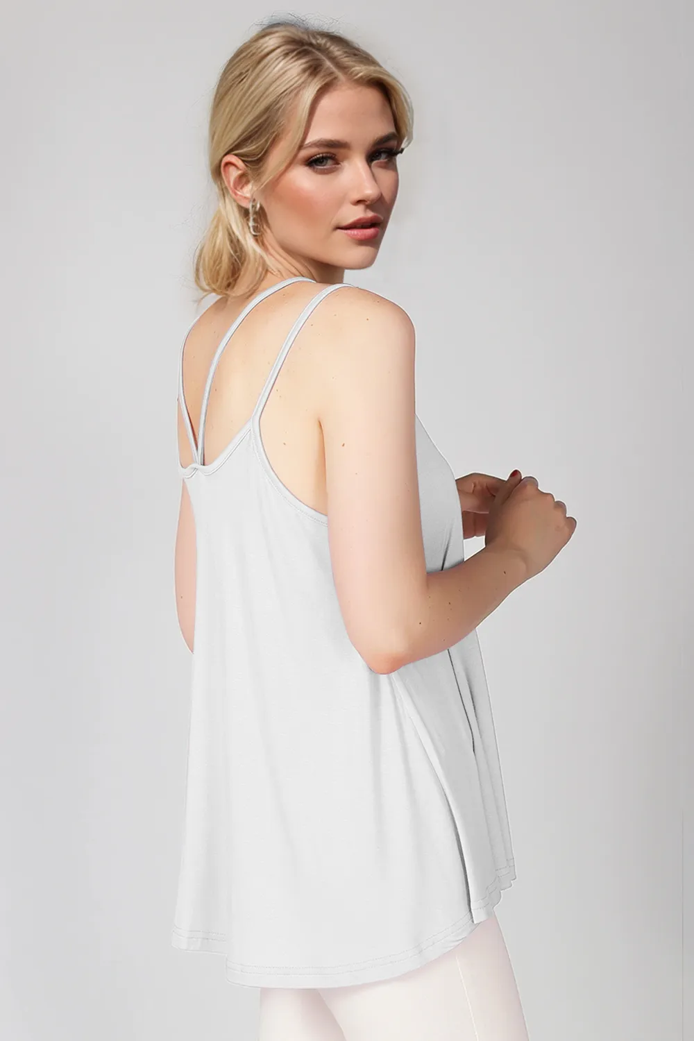 Bamboo Scoop Neck Double Spaghetti Straps Cami, image 10