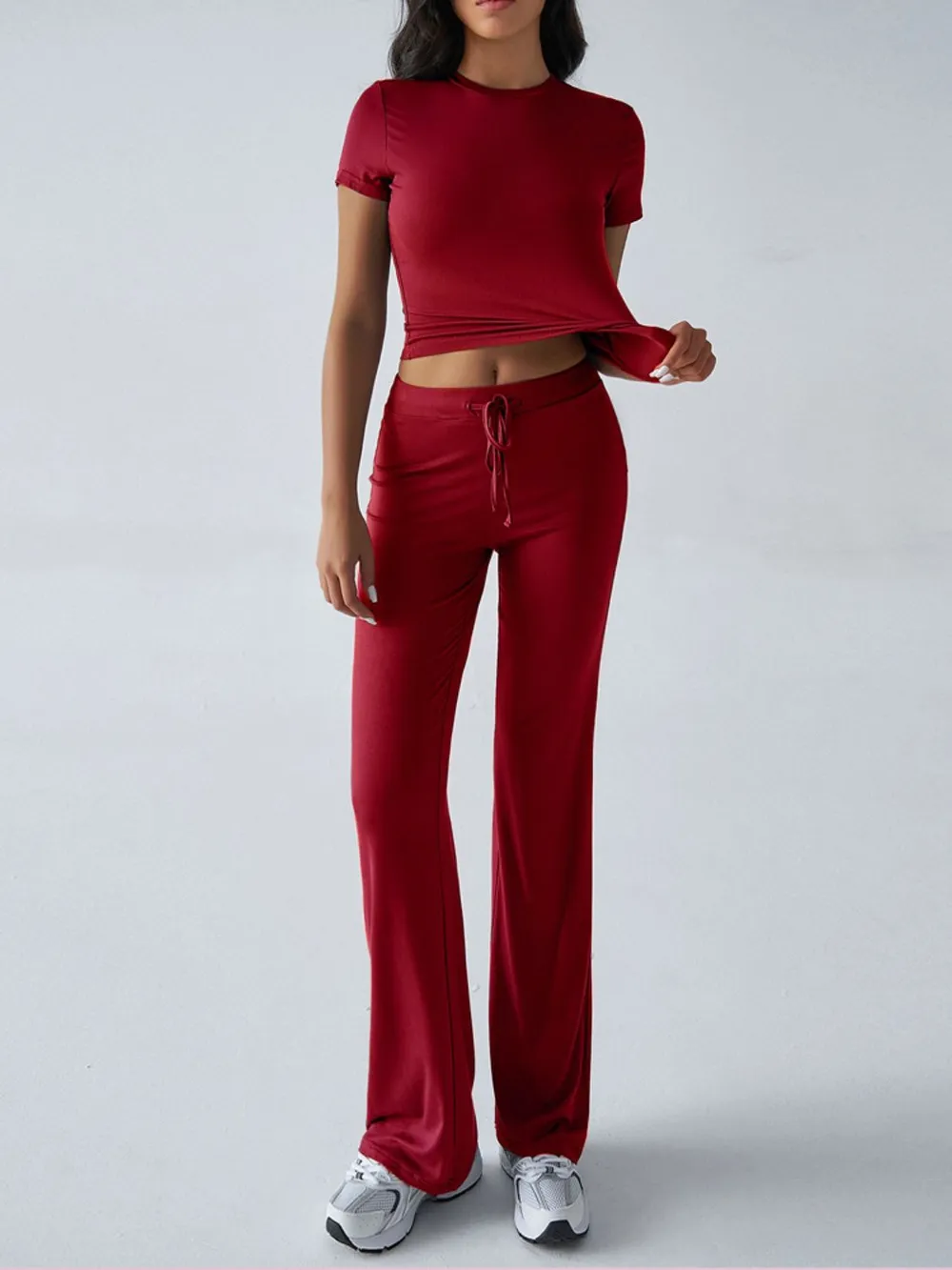 Round Neck Short Sleeve Top and Pants Set, image 17