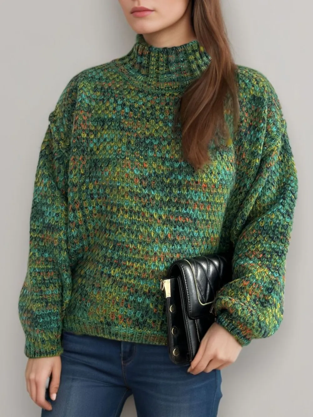 Heathered Turtleneck Dropped Shoulder Sweater, image 8