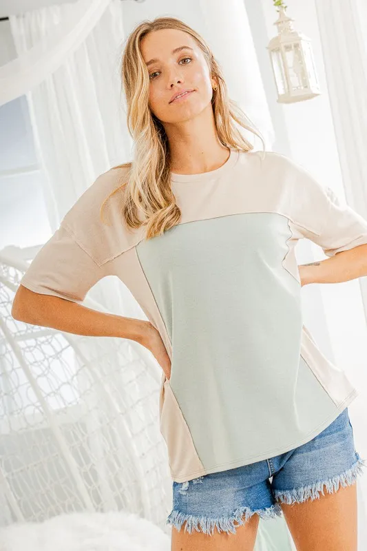 Full Size Contrast Round Neck Short Sleeve T-Shirt Plus Size, image 7