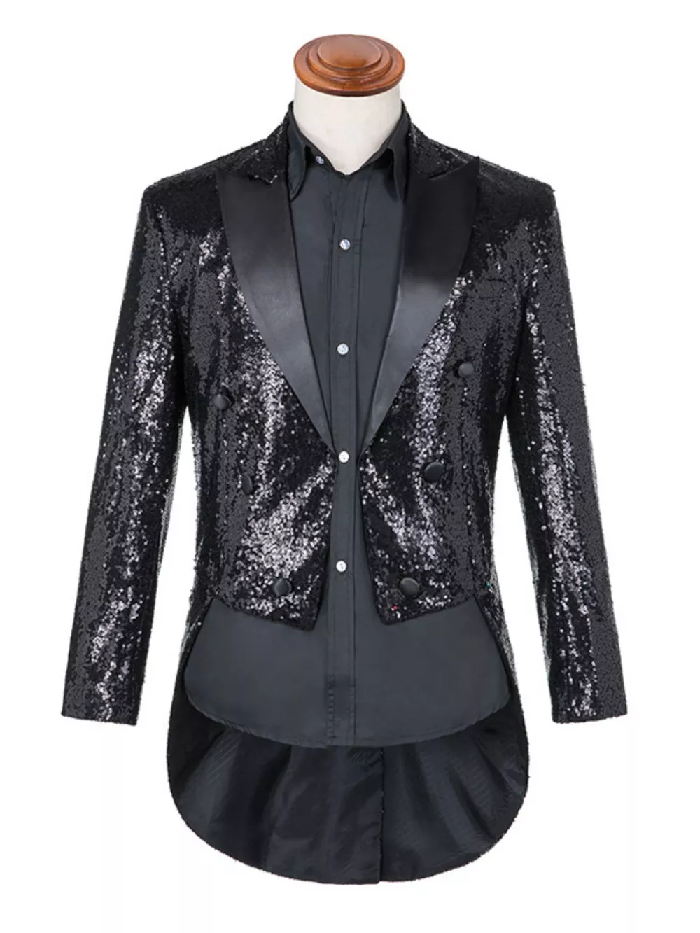Men's Plus Size Sequin Button Up Long Sleeve Tailcoat Blazer