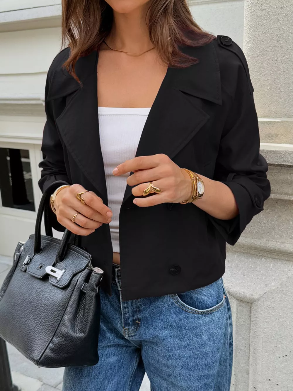 Cropped Double-Breasted Raglan Sleeve Jacket, image 10
