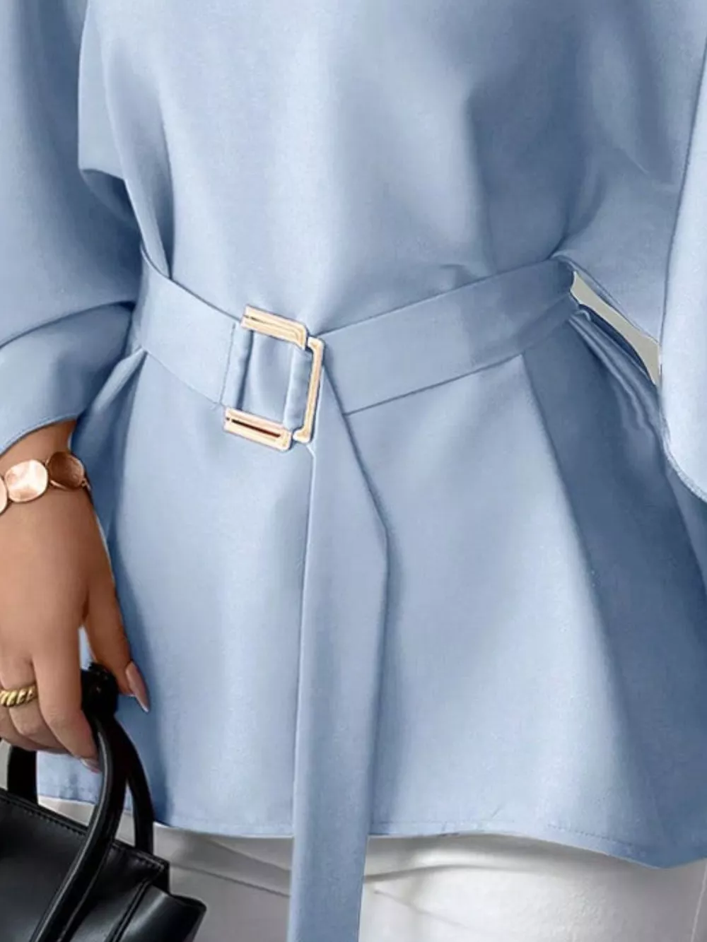 Round Neck Belt Batwing Sleeve Blouse, image 27