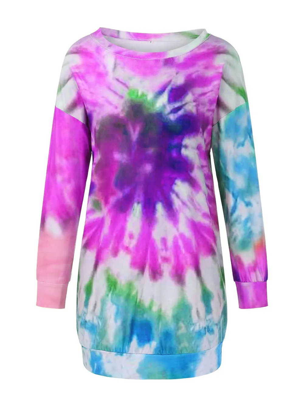 Full Size Tie-Dye Round Neck Long Sleeve Dress, image 7