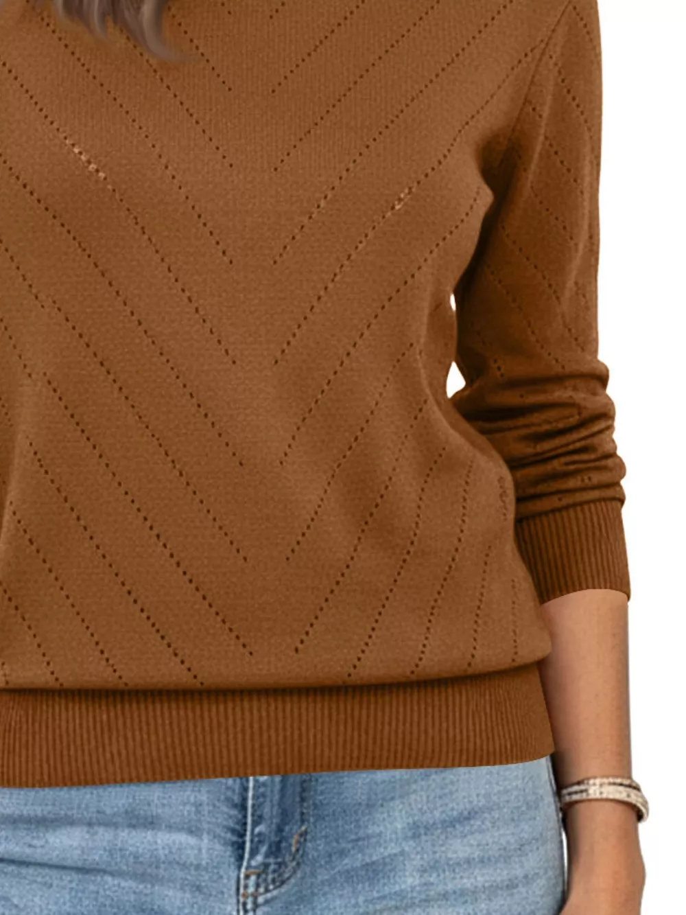 Openwork Round Neck Sweater, image 6