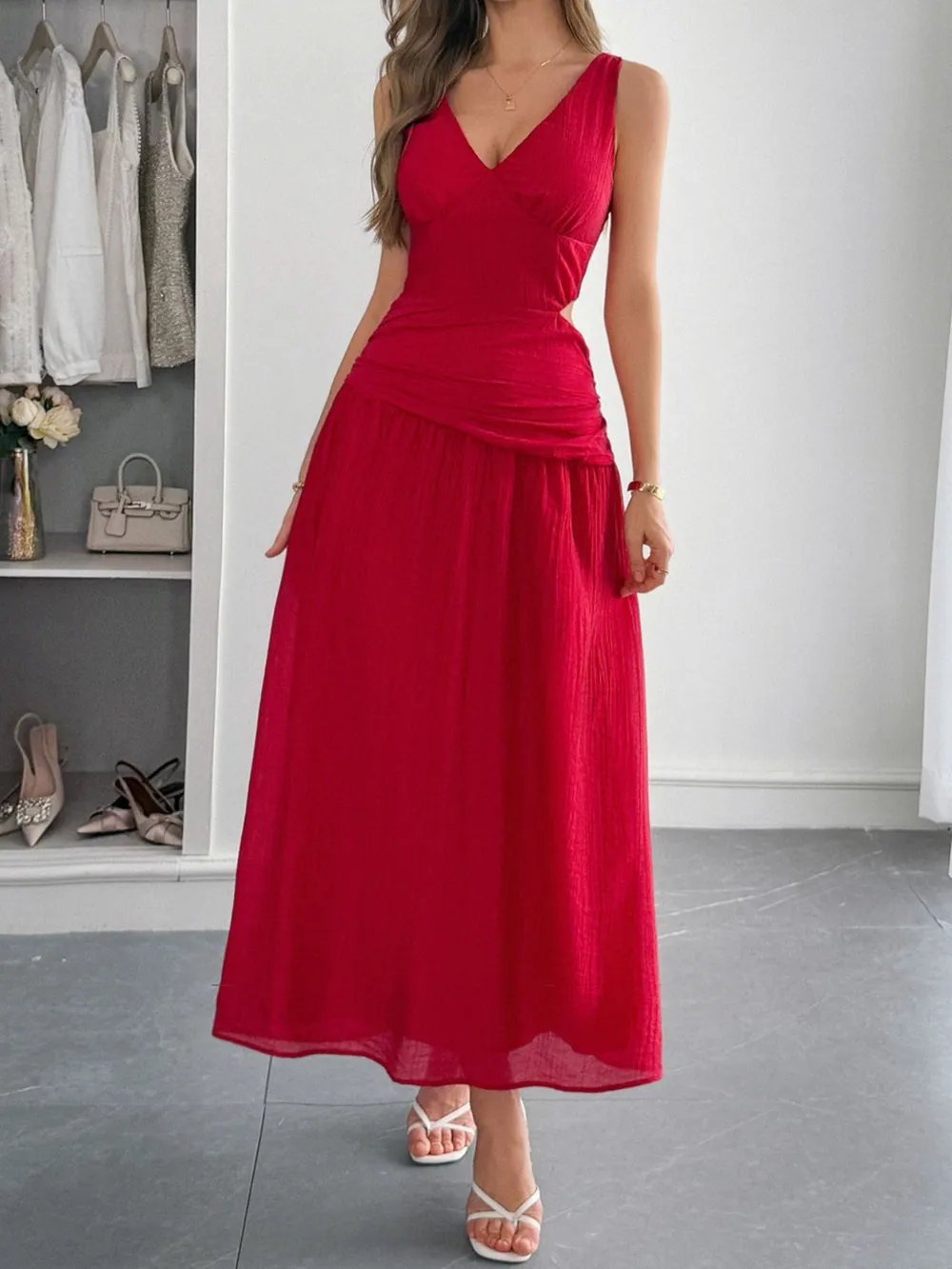 Cutout V-Neck Sleeveless Midi Dress, image 11