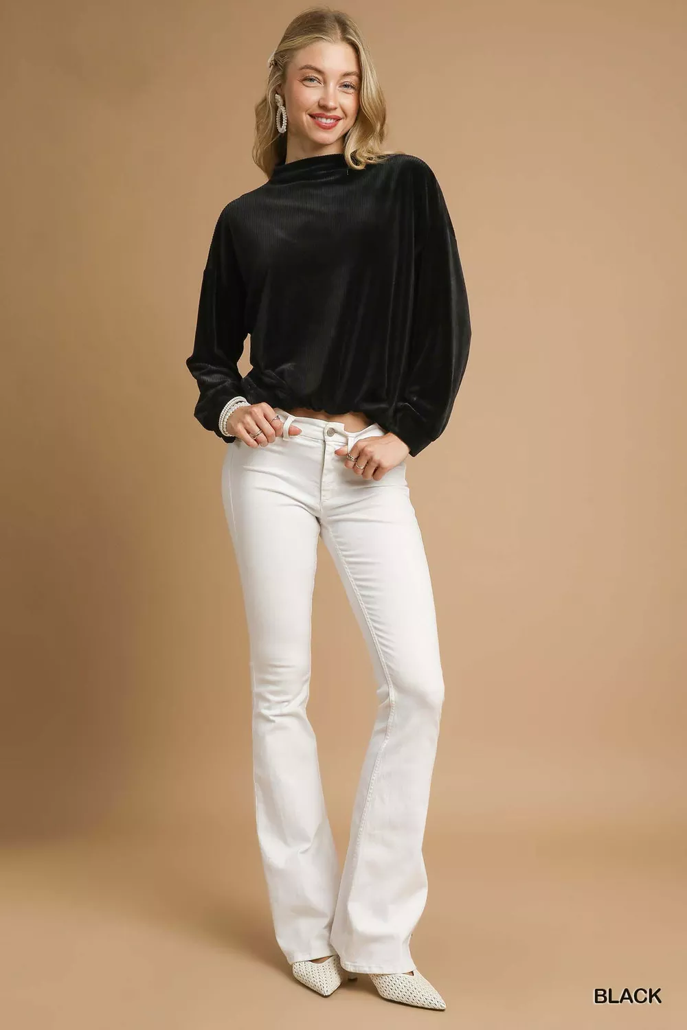 Ribbed Drawstring Hem Knit Top, image 3