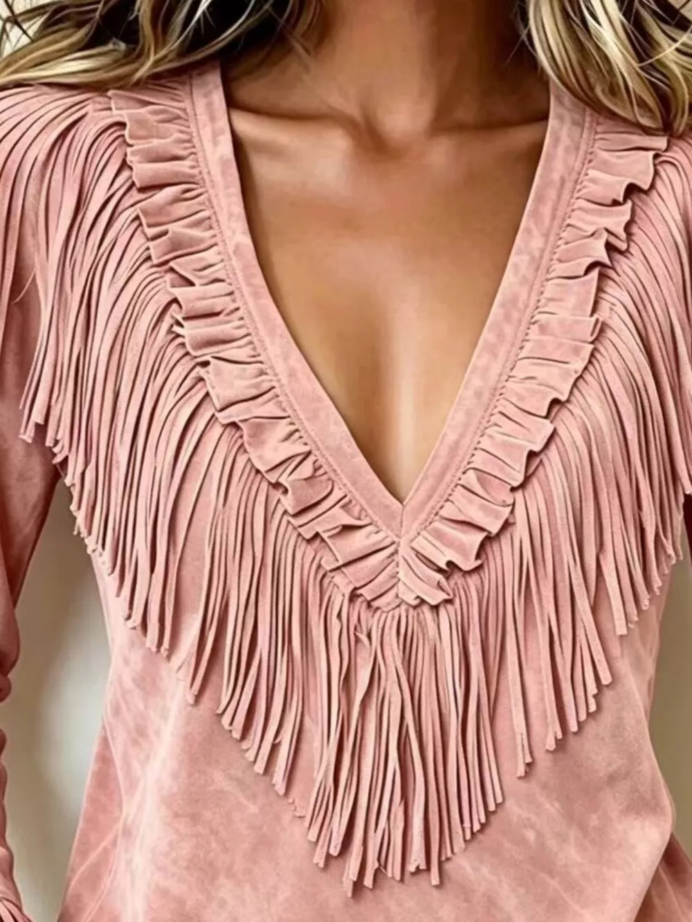Fringed V-Neck Blouse, image 11