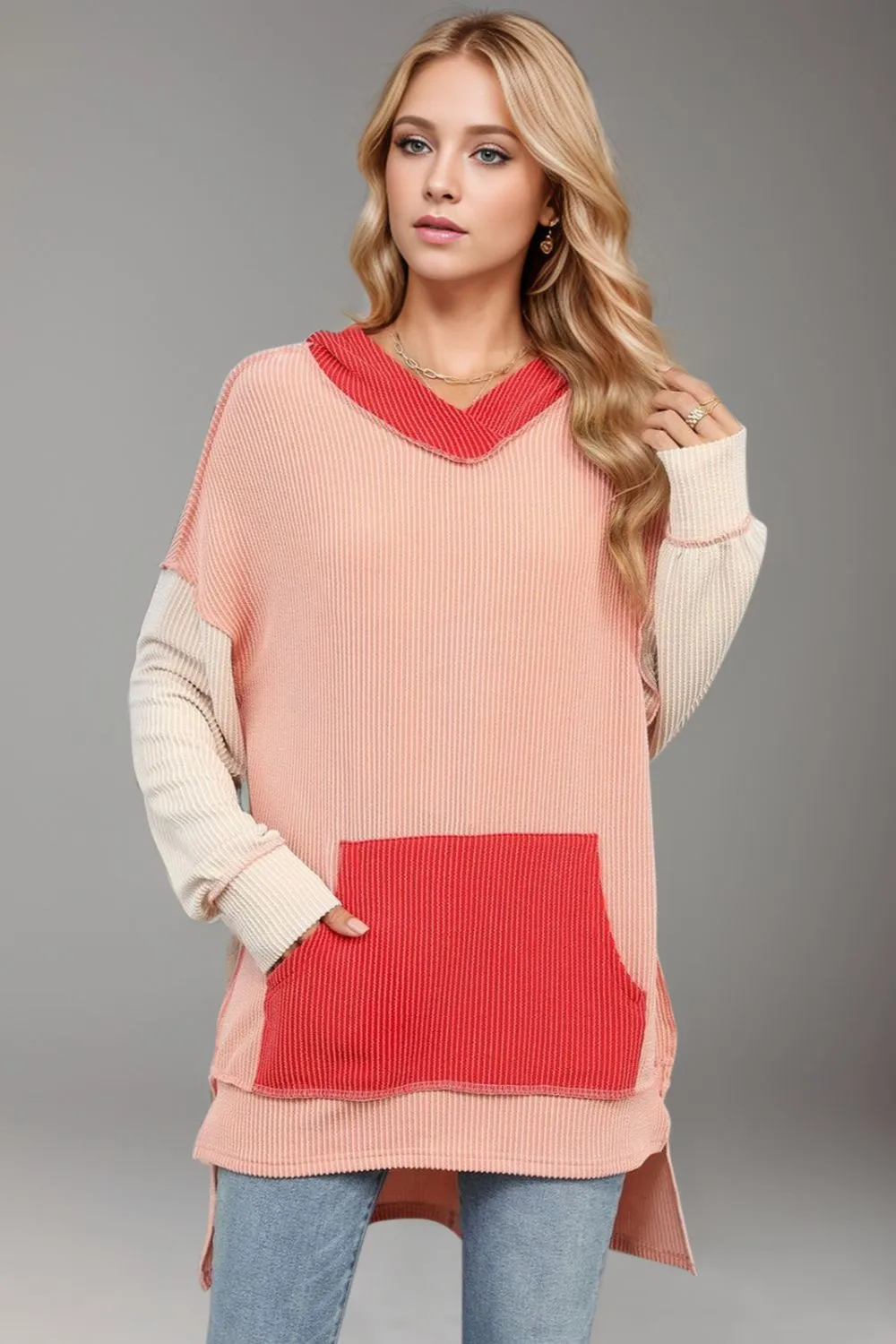 Contrast Hooded Long Sleeve Top, image 3