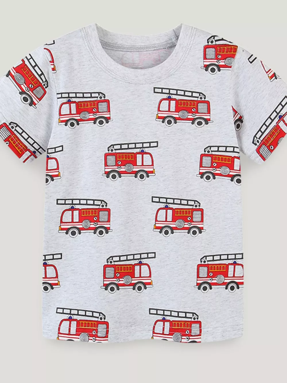 Children's Fire Truck Print Crew Neck T-Shirt