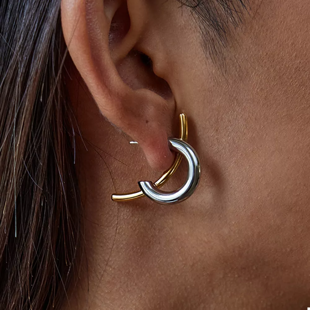 Two-Tone Modern C-Hoop Earrings