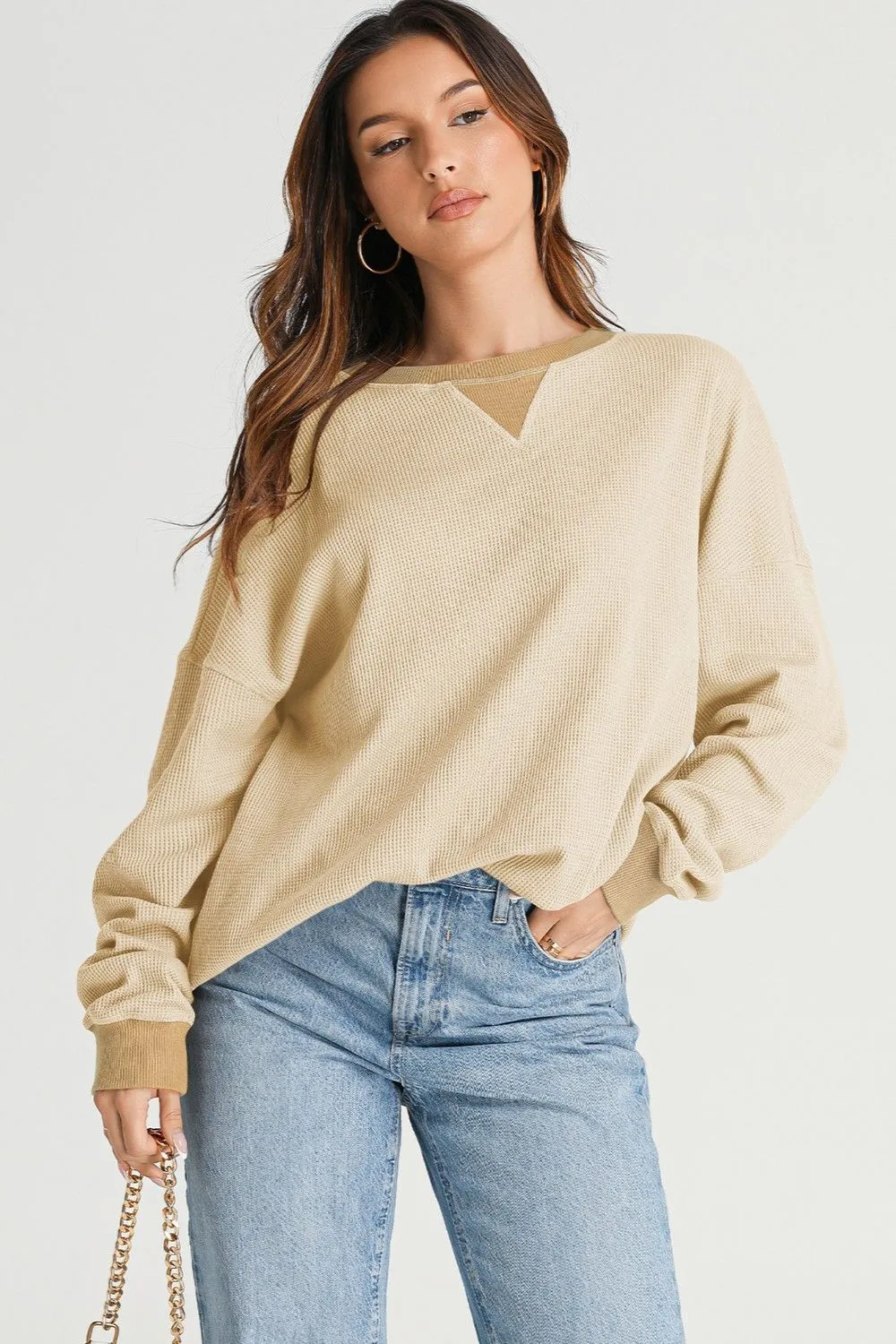 Waffle-Knit Long Sleeve Sweatshirt, image 17