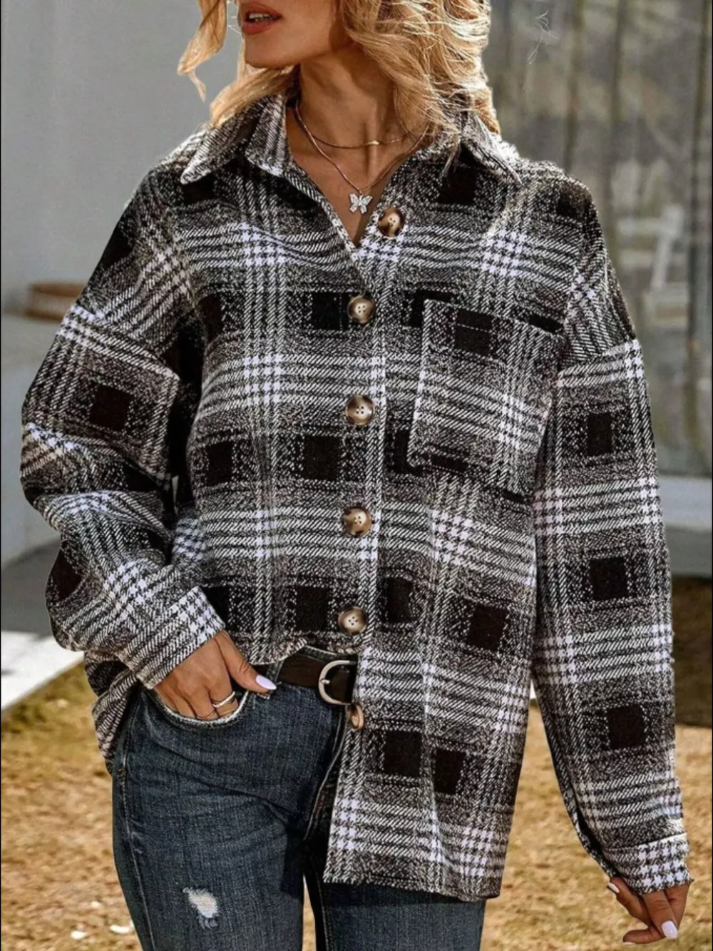 Plaid Button-Up Shirt
