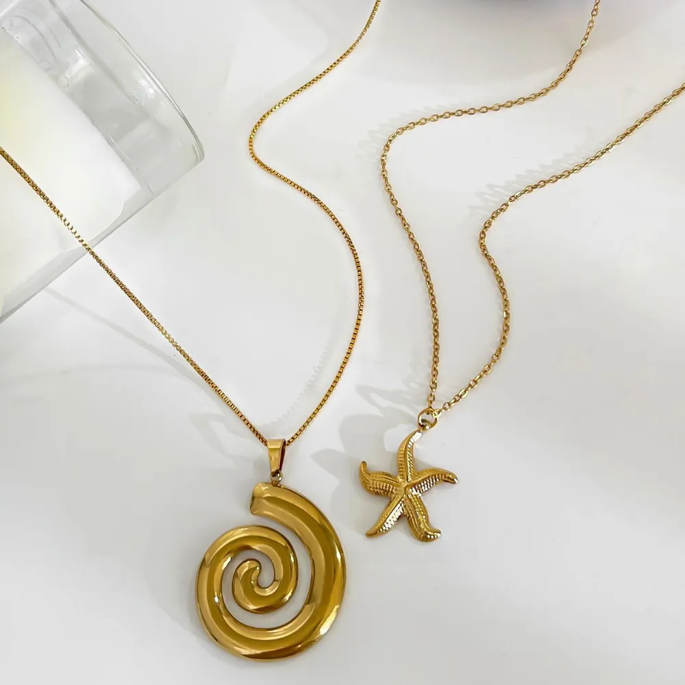 2-Piece 18K Gold-Plated Starfish Spiral Pendant Necklace, image 7