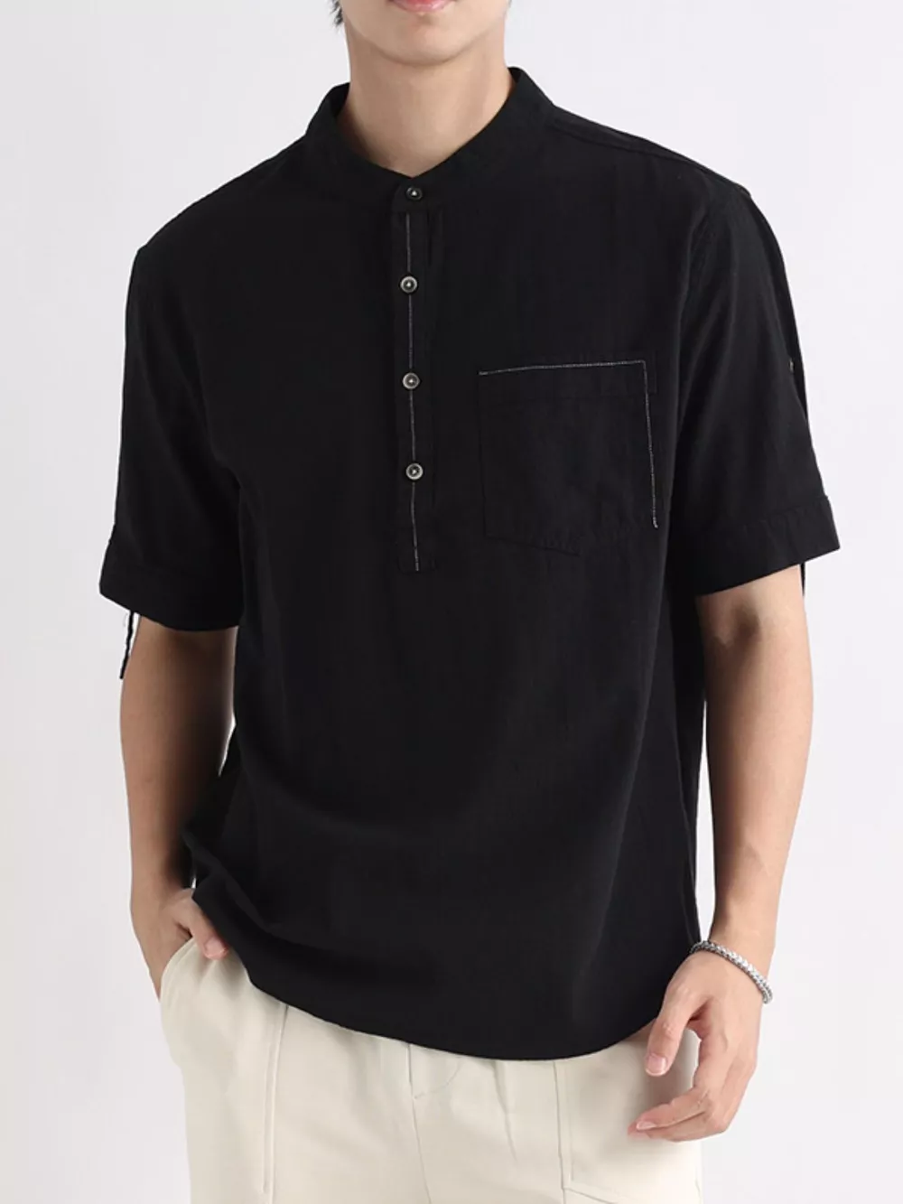 Men's Plus Size Button Detail Short Sleeve Shirt