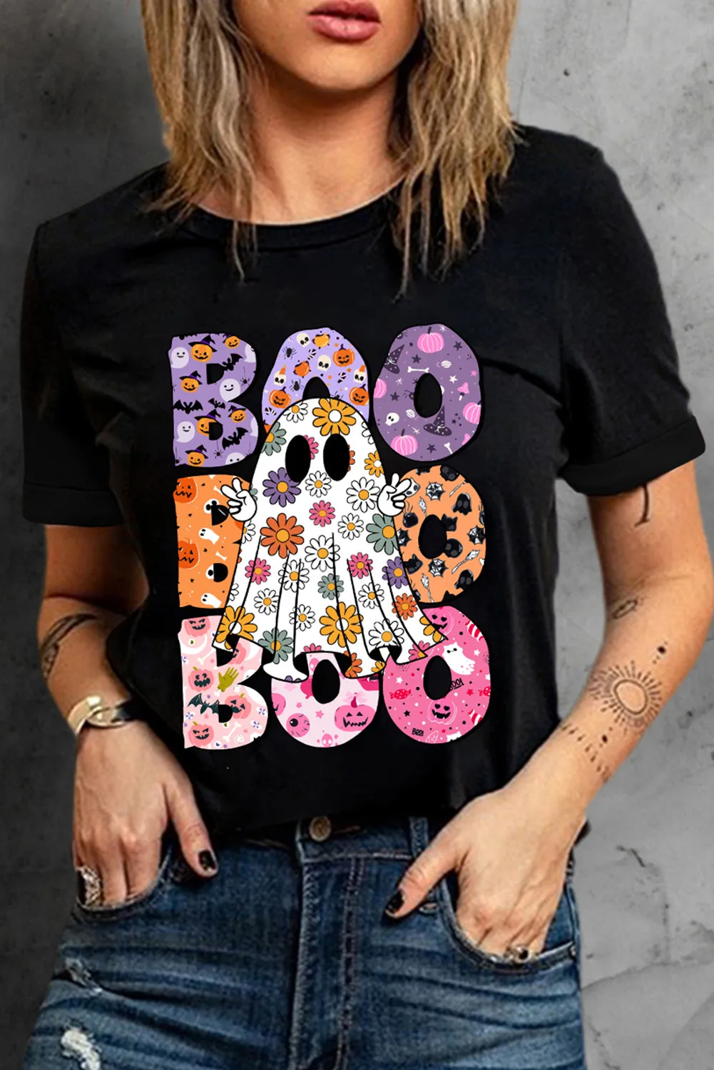 BOO Ghost Graphic Round Neck Short Sleeve T-Shirt, image 2