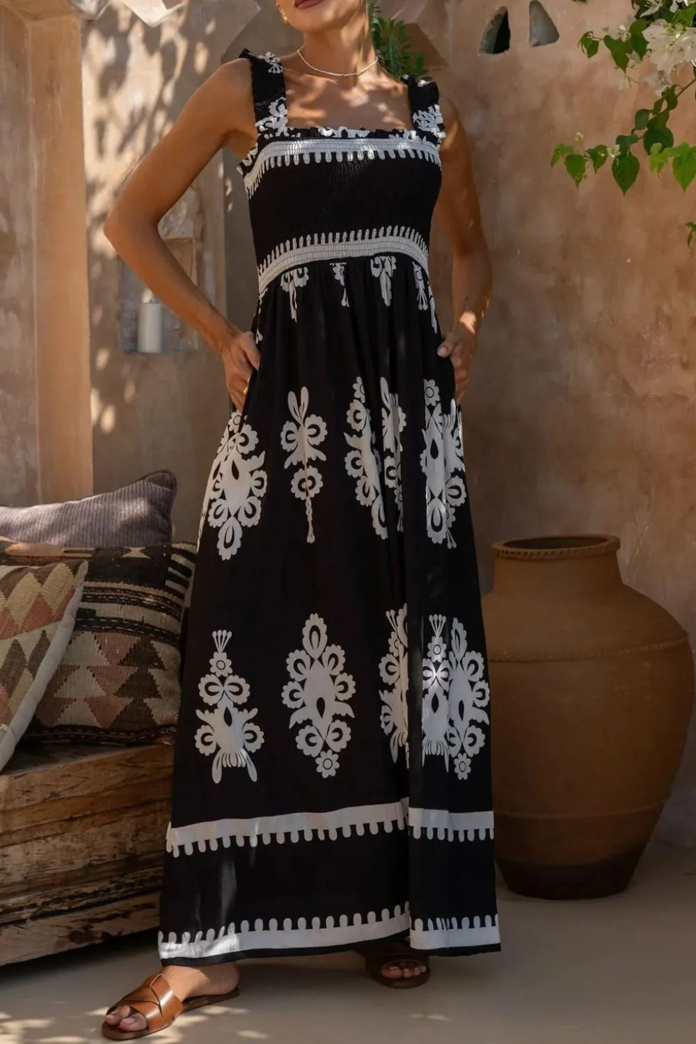 Printed Square Neck Cami Dress, image 8